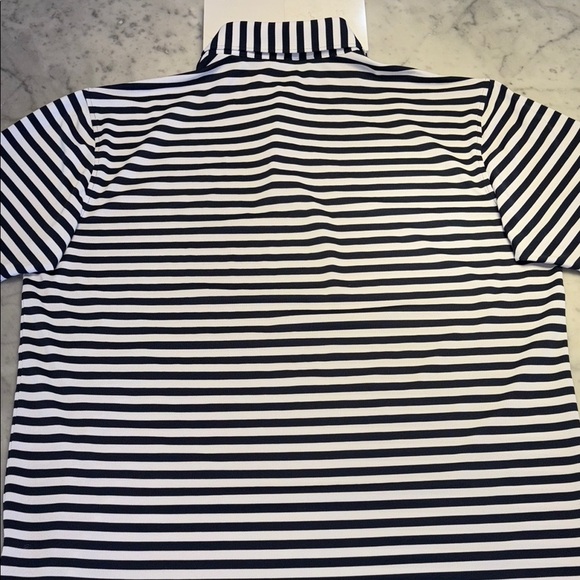 Peter Millar Navy Blue and White Striped Polo Shirt - Size Large - Picture 4 of 5